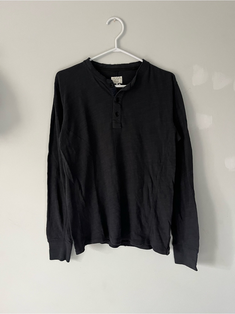 rag & bone Classic Slub Henley Black Long Sleeve Size Small quiet luxury minimal